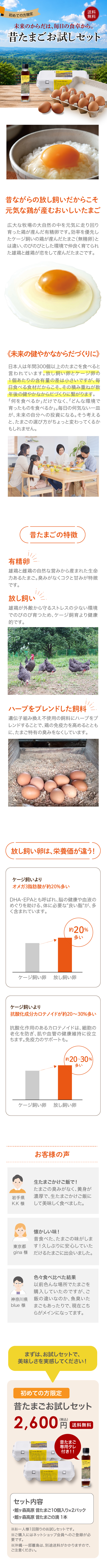 Ark館ヶ森有精卵「昔たまご」のお試しセット。2,600円送料無料。お１人様１回限り。毎日の食卓に欠かせないたまご。健康なたまごを選びませんか？